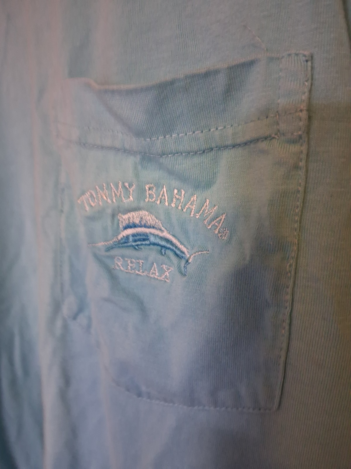 Tommy Bahama Men's L/G Blue Relax Short Sleeve Crew Neck Pocket Marlin Logo Tee gallery