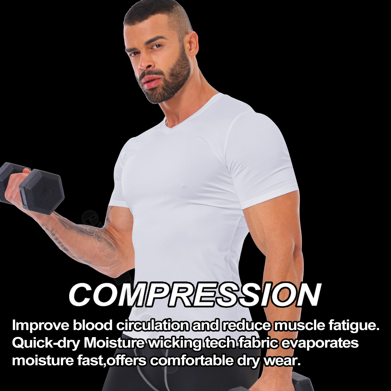 Men's V-neck T-shirts Compression Quick Dry Bodybuilding Muscle Short Sleeve Tee gallery