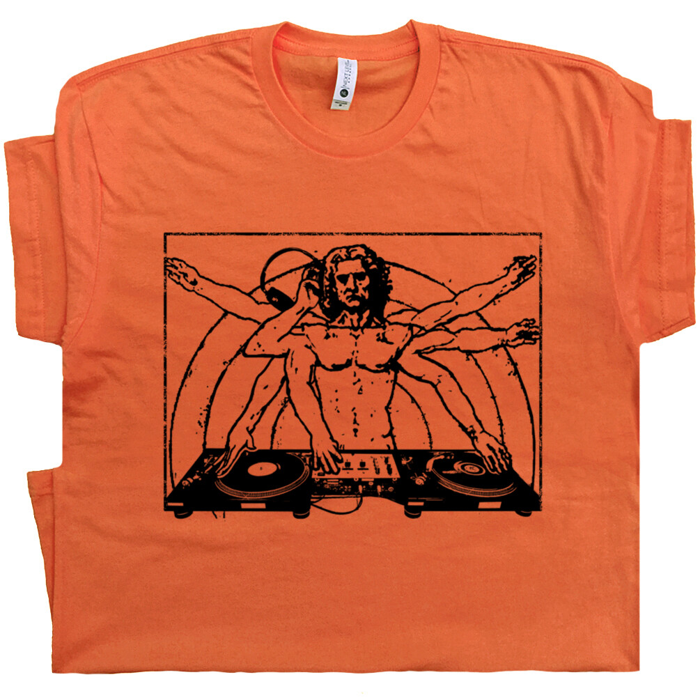 DJ T Shirt DaVinci Technics Graphic Turntables Headphones Record Player 80s Tee gallery