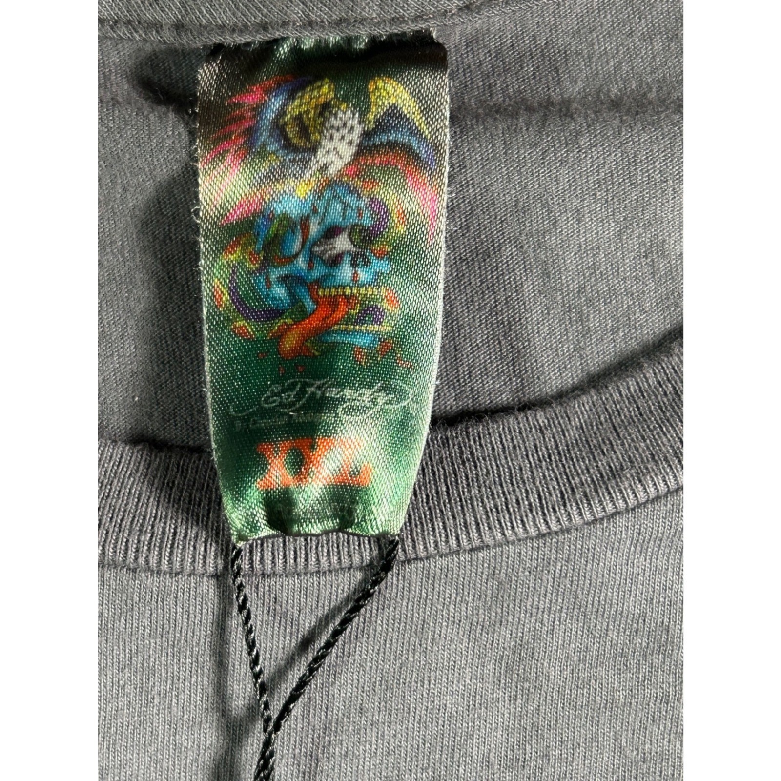 Ed Hardy Christian Audigier Men's Graphic Shirt Dark Grey XXL Death Angel Lover gallery