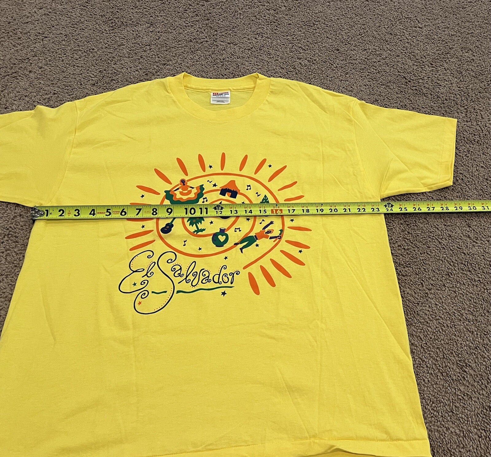 VTG Hanes Shirt Adult XL Yellow El Salvador T-Shirt Single Stitch USA Made Mens gallery