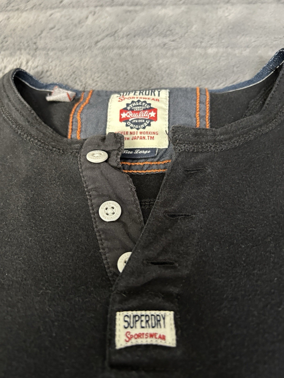 Superdry Sportswear Men's Short Sleeve Henley Tee - Black - Size Large gallery