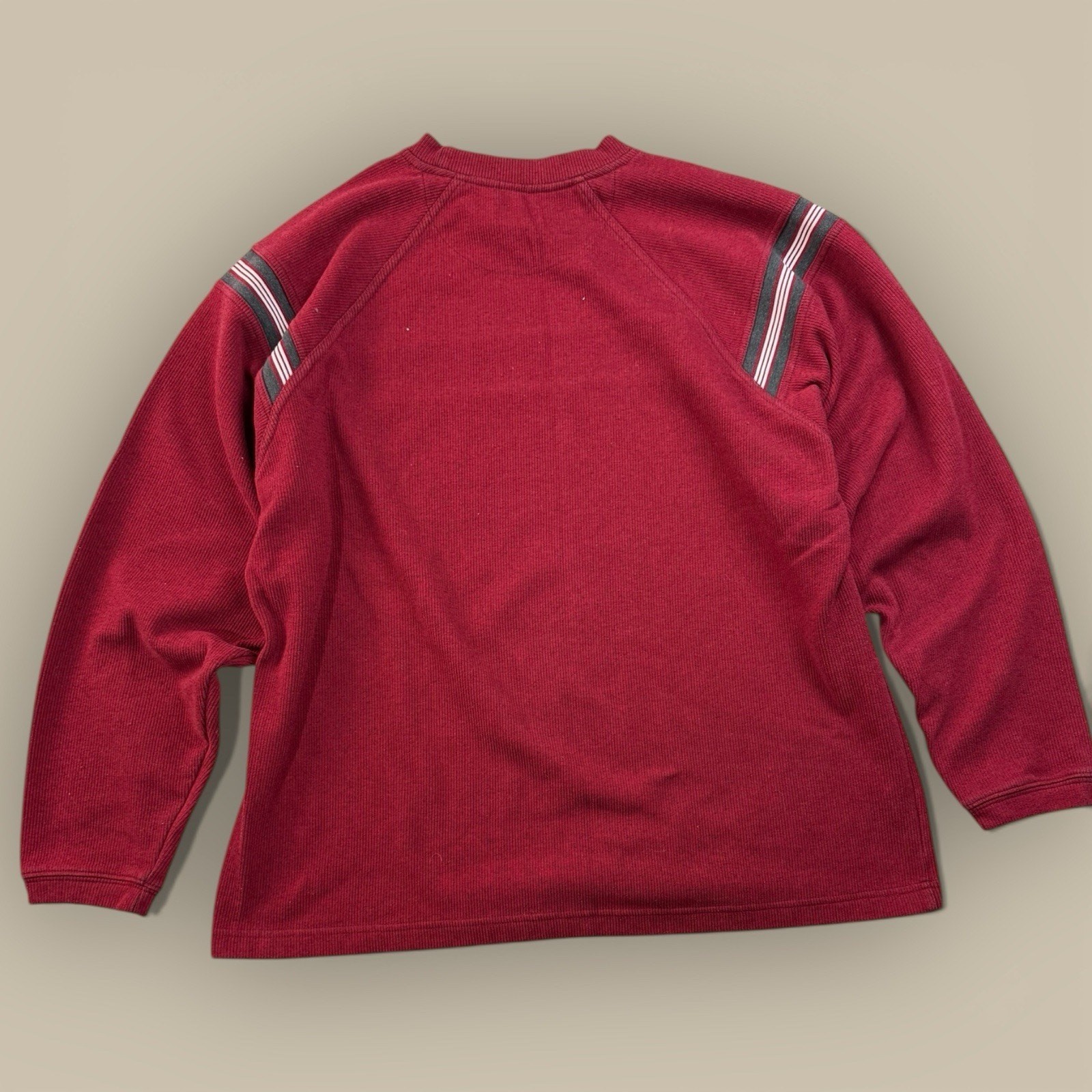 Vtg Xtreme Gear XG Y2K Long Sleeve Thermal Shirt Red Gray Stripe Mens Large gallery