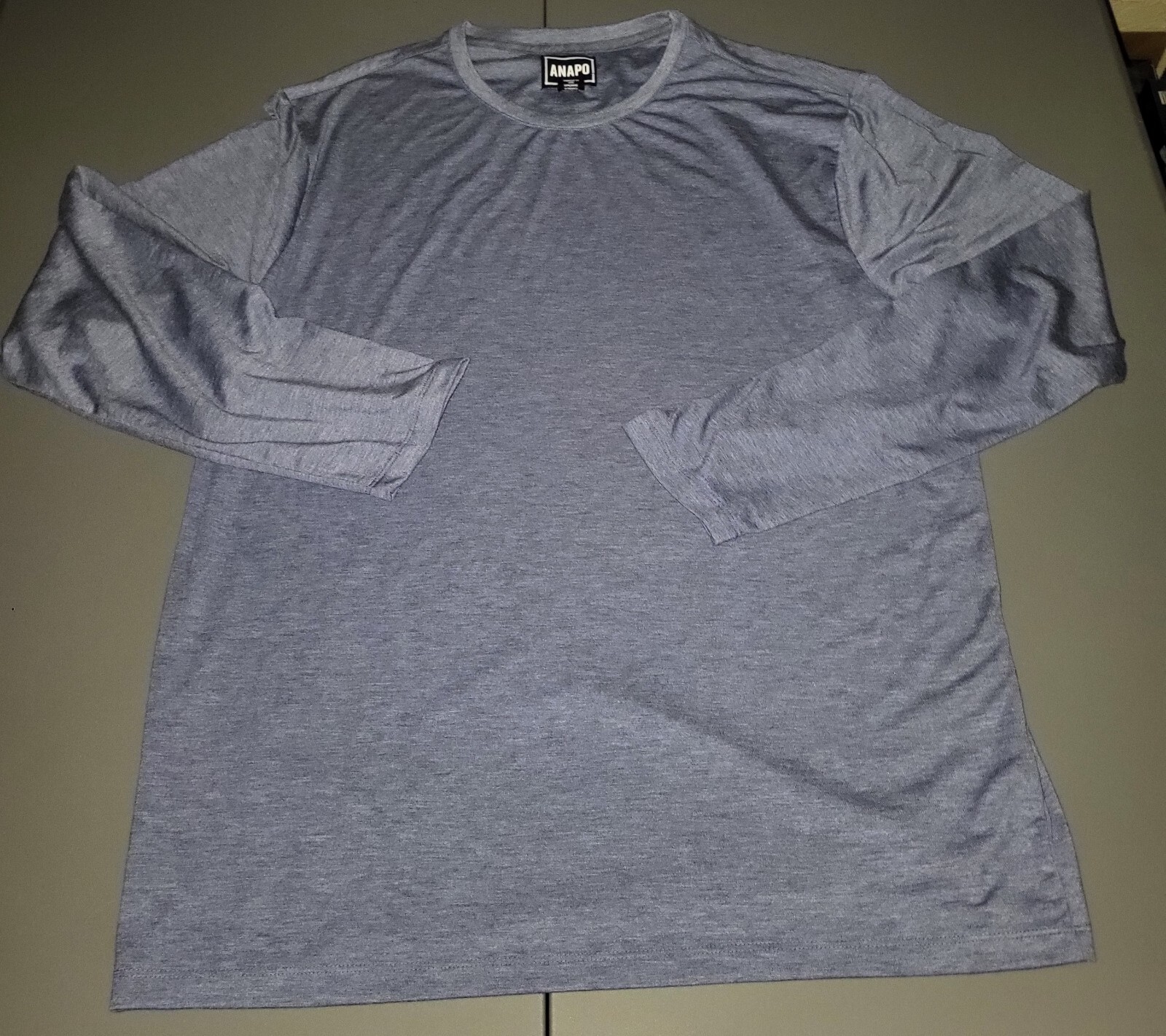 Anapo Long Sleeve Heathered Blue Crewneck Men Tee Size Large gallery