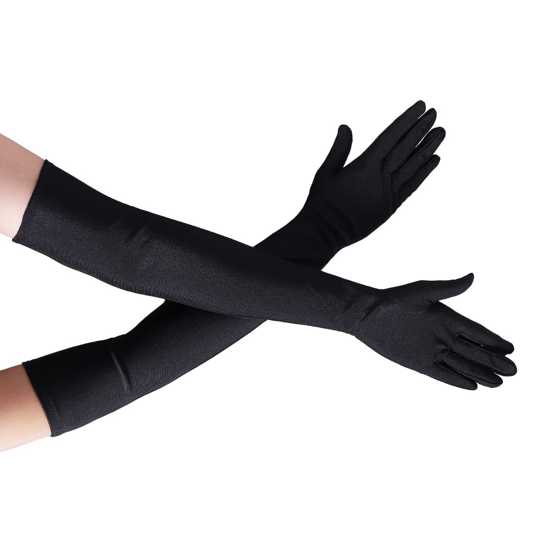 Long Black Opera Party Gloves for Women 1920s 20s Satin Gloves Elbow Length B... gallery
