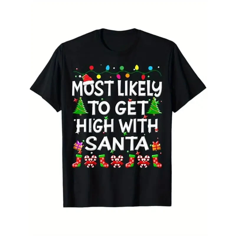 Most Likely To Get High With Santa Short-Sleeve T-Shirt Graphic Christmas Print gallery