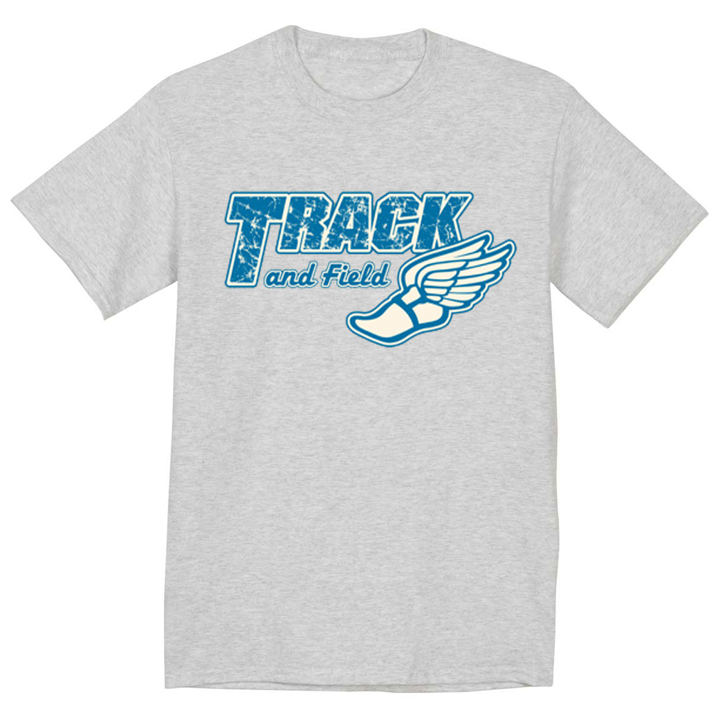 Track and Field shirt track team winged shoe design tee shirt men’s gray