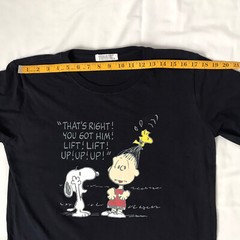 Peanuts Black Graphic T-Shirt Snoopy Linus Woodstock Asian Size L/ USA S/M