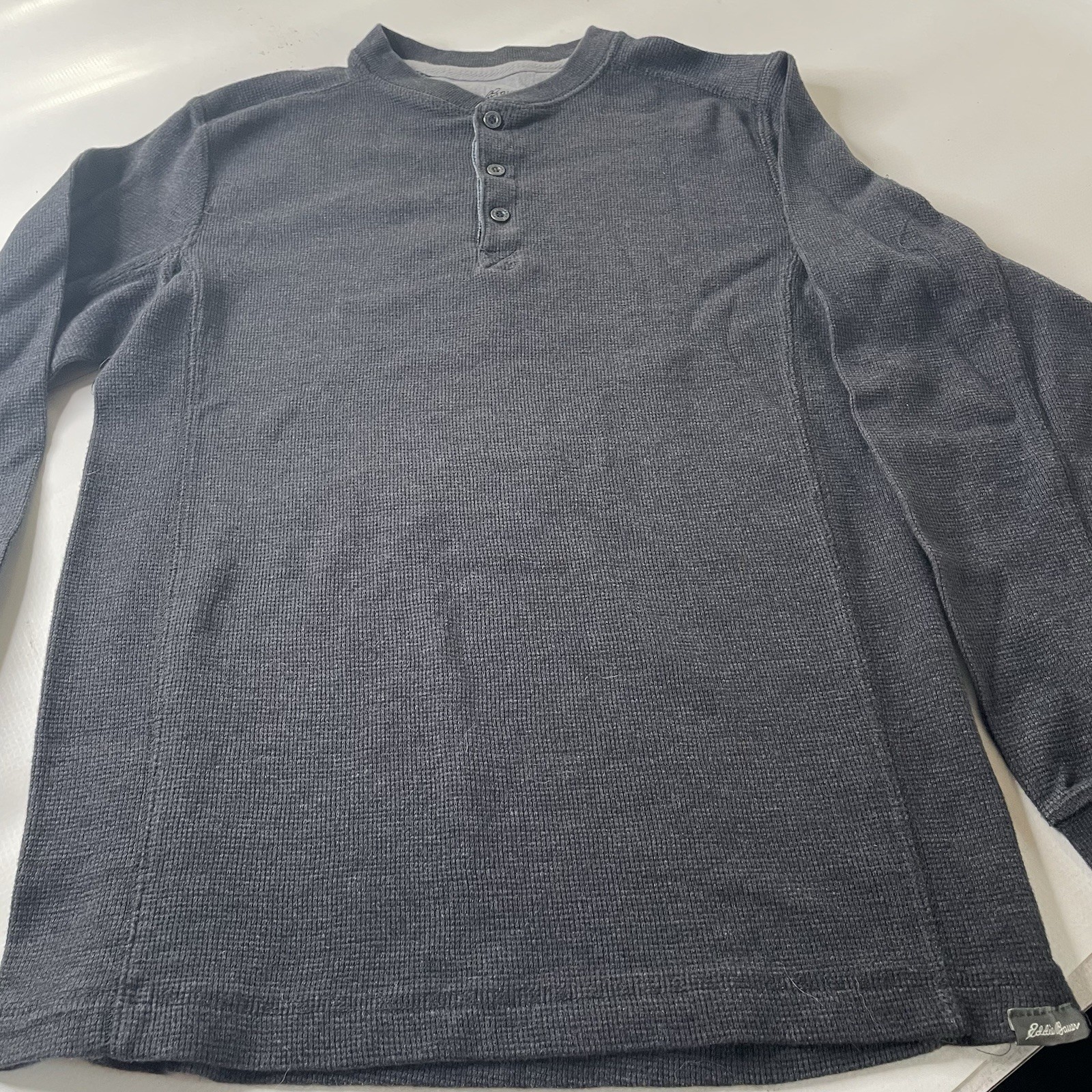 Eddie Bauer Men's Gray Solid Knit Cotton Henley Long Sleeve Tee Size S gallery