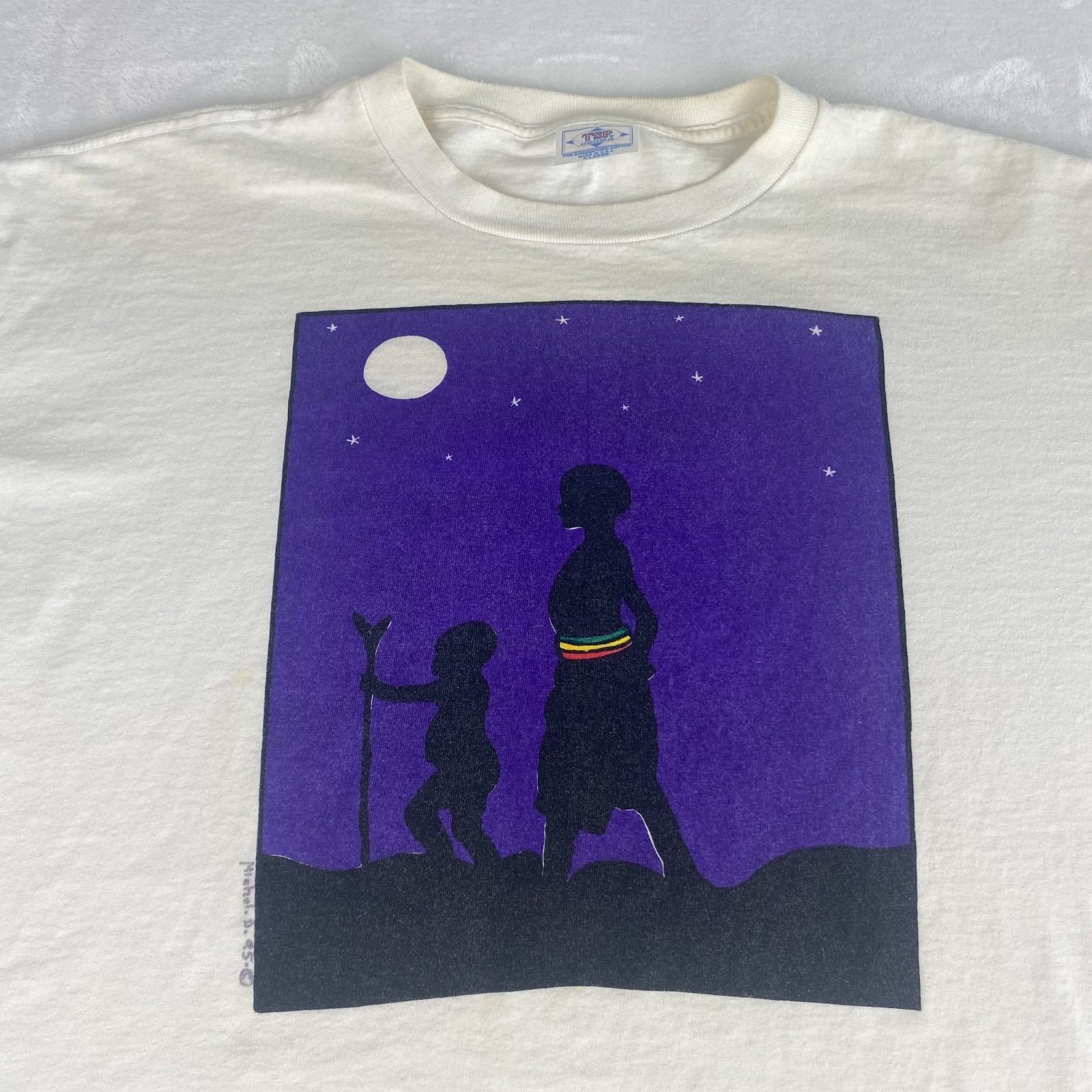 Rare 1995 Michel Delgado Art Shirt Modernist Tribal Serigraph Art Single Stitch gallery