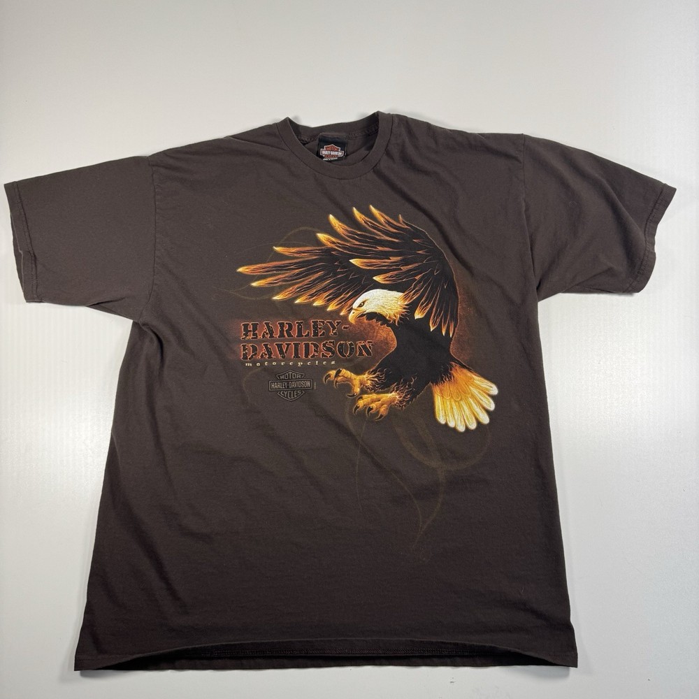 2012 Harley Davidson Savannah GA Flame Eagle Palm Tree Graphic T-Shirt Brown XL