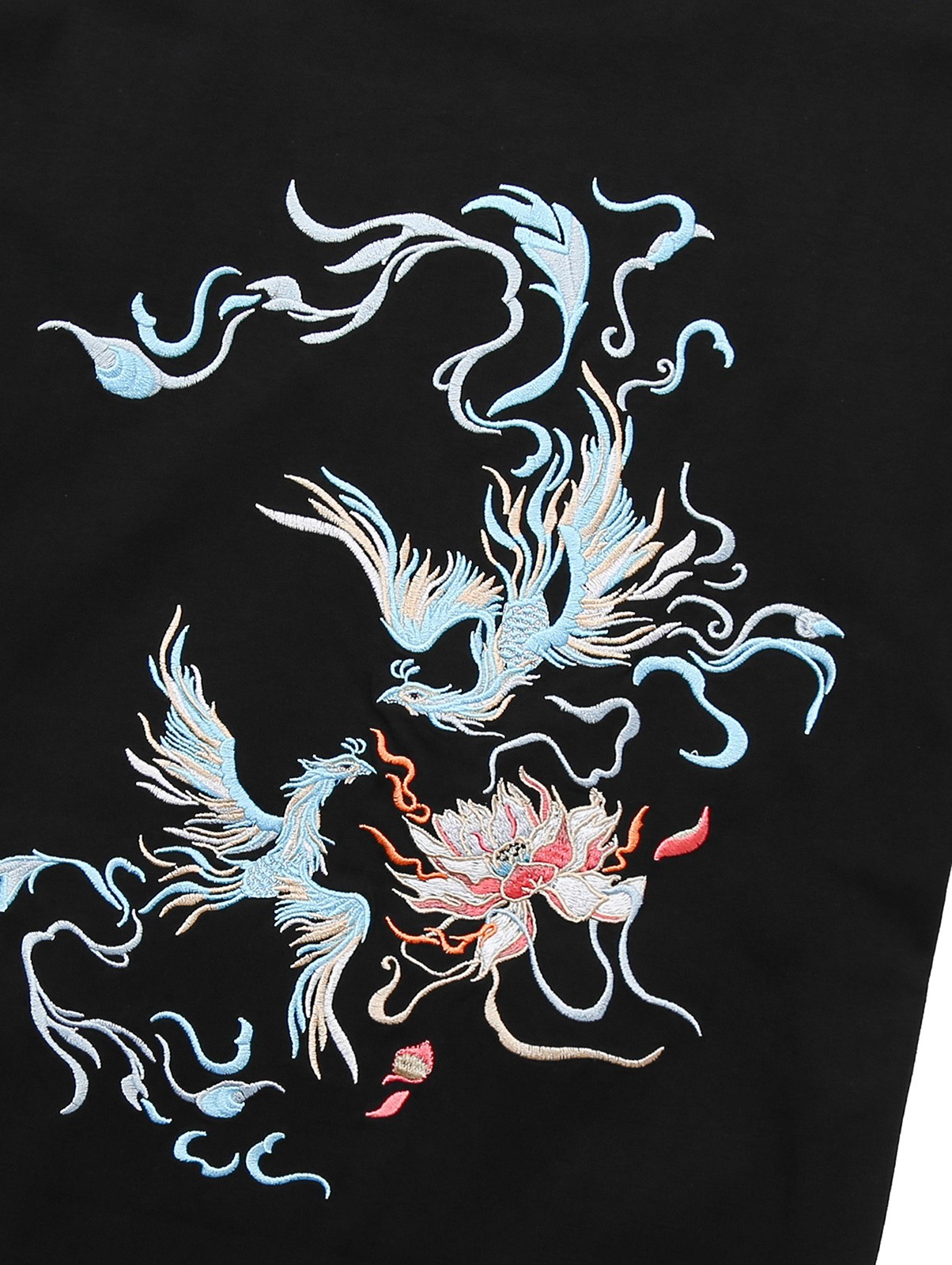 Niepce Japanese Streetwear Embroidery T-shirt Blue Phoenix Graphic Tee for Men gallery