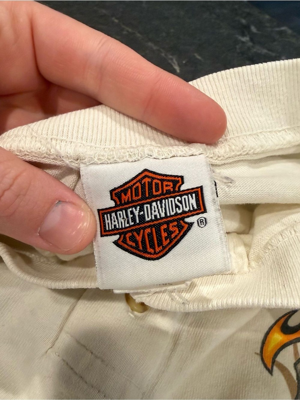 Harley Davidson vintage skull flame Henley long sleeve men’s large cream Y2K gallery