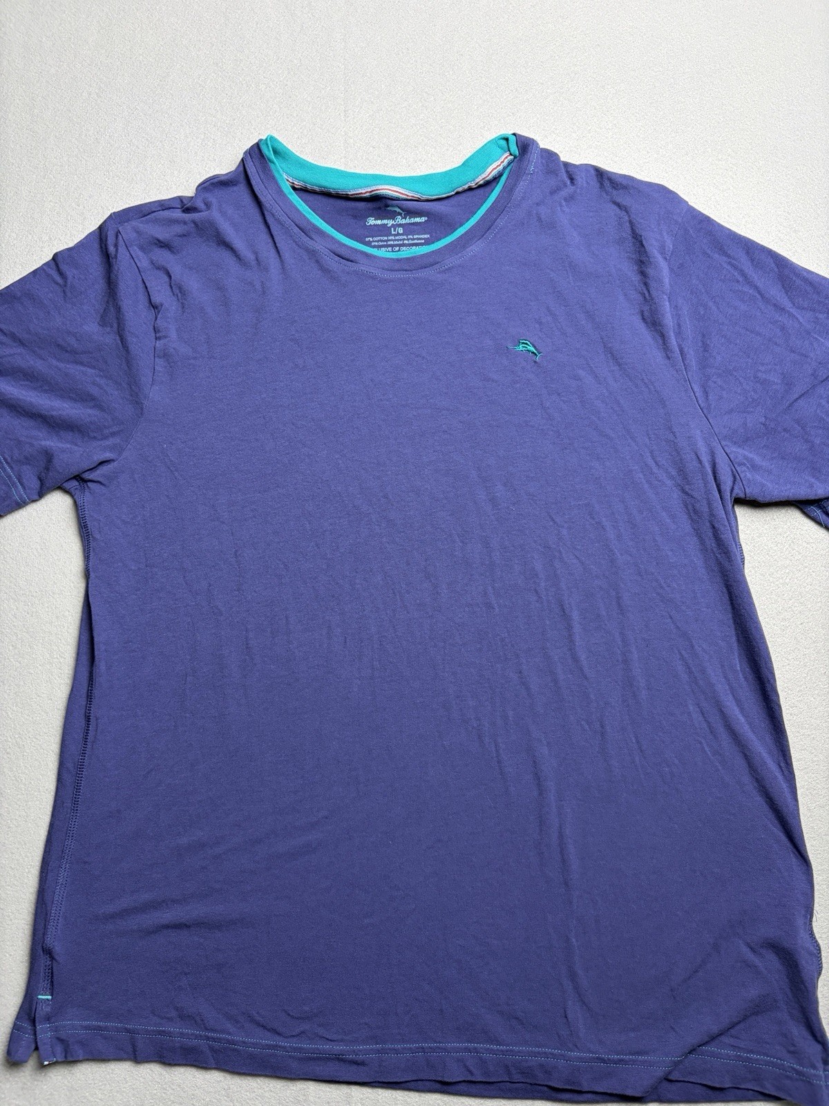 Tommy Bahama Mens XL Navy Blue Cotton Spandex Stretch Marlin Logo T-Shirt gallery