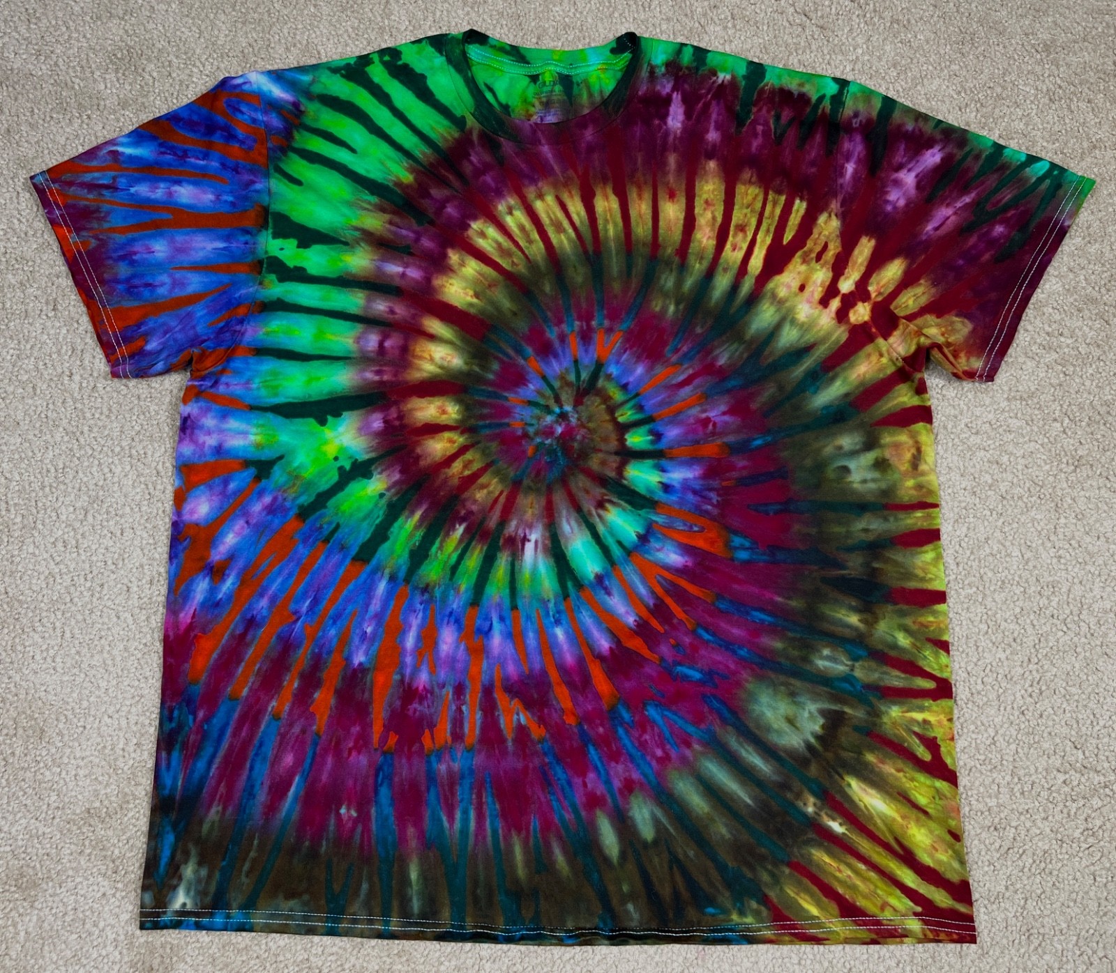Handmade Ice Tie Dye T-Shirt 2XL Mens Womens Soft Cotton Double Layered Spiral gallery