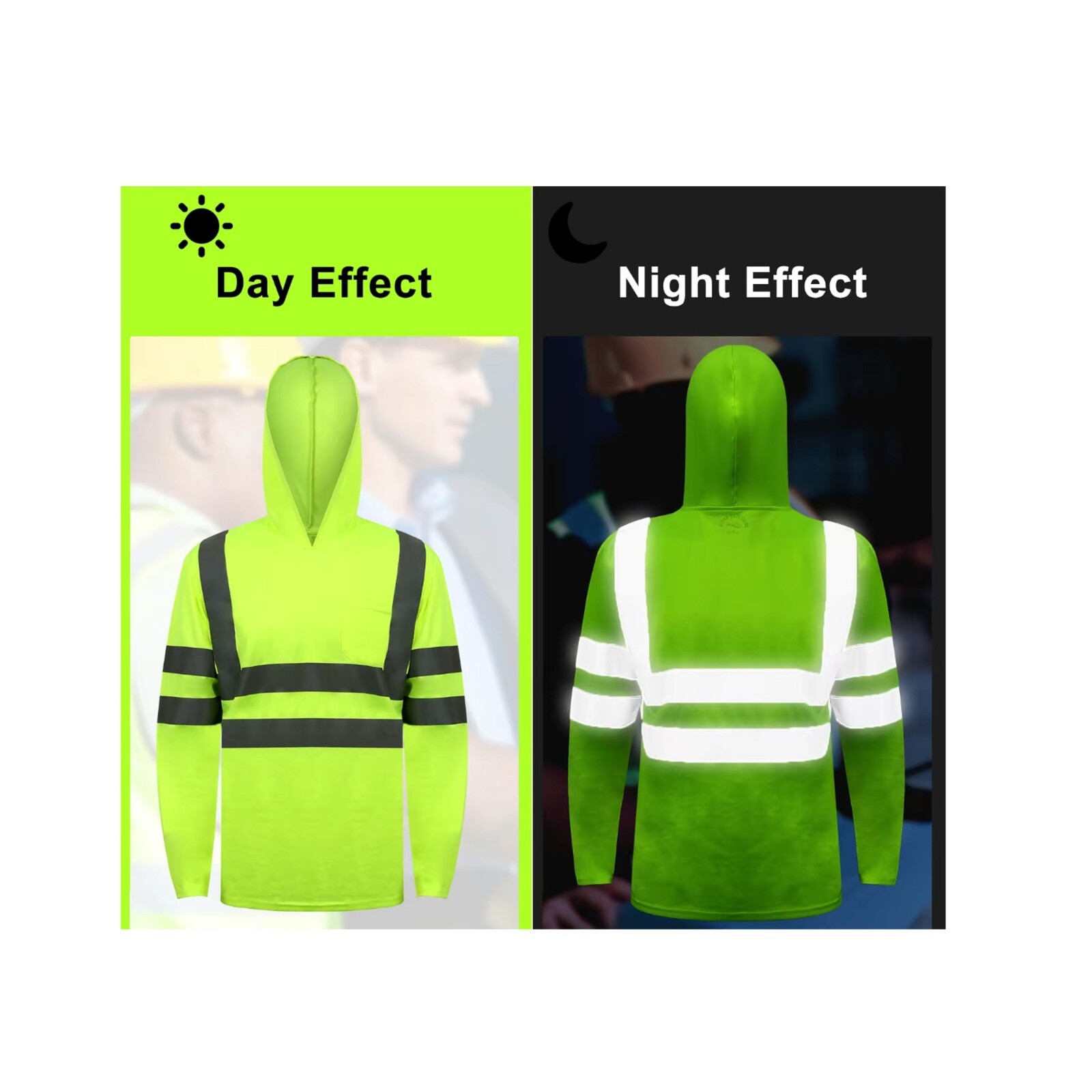2 PCS Pack Unisex High Visibility Hoodie Reflective Safety Long Sleeve gallery