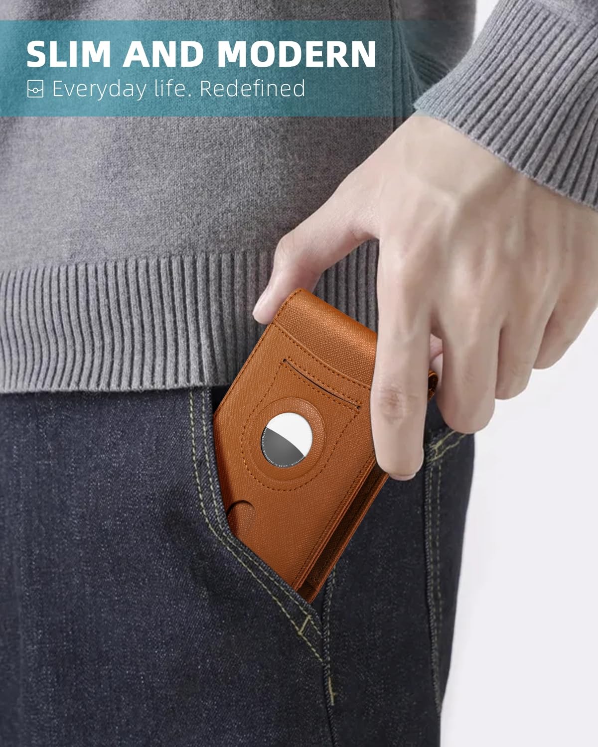 Airtag-Wallet-Mens-Slim-RFID Blocking Wallet Leather with Money Clip Air Tag ... gallery