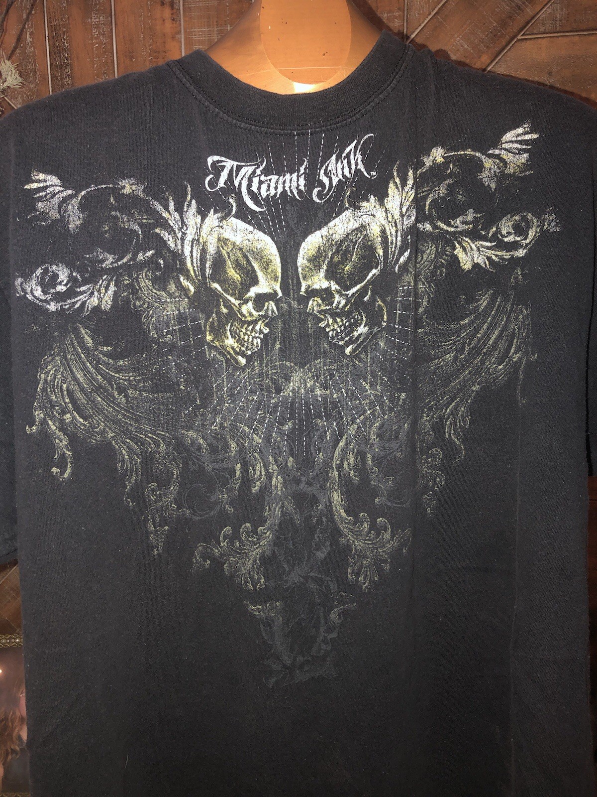 Miami Ink Men's Short Sleeve Y2K Skull Graphic T-Shirt XL Black See Description gallery