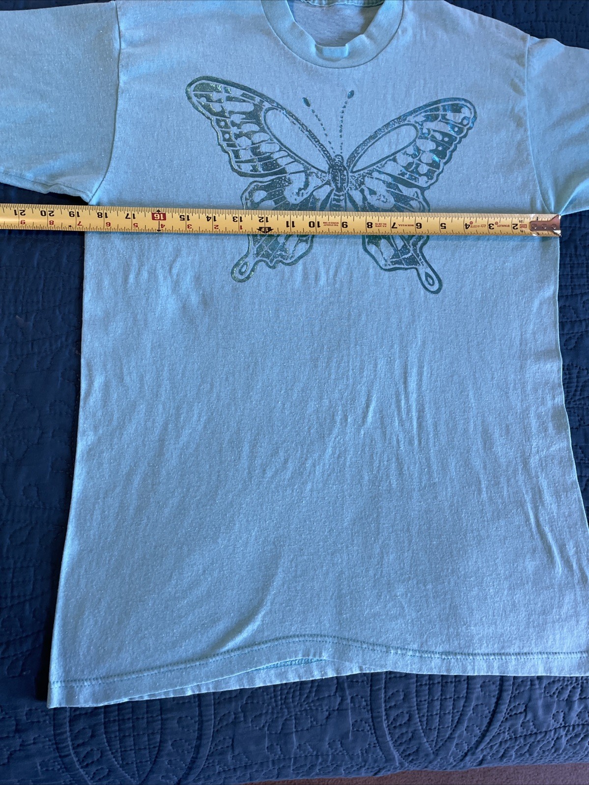 VTG 90s crewneck T-shirt, butterfly graphic, teal green, medium gallery