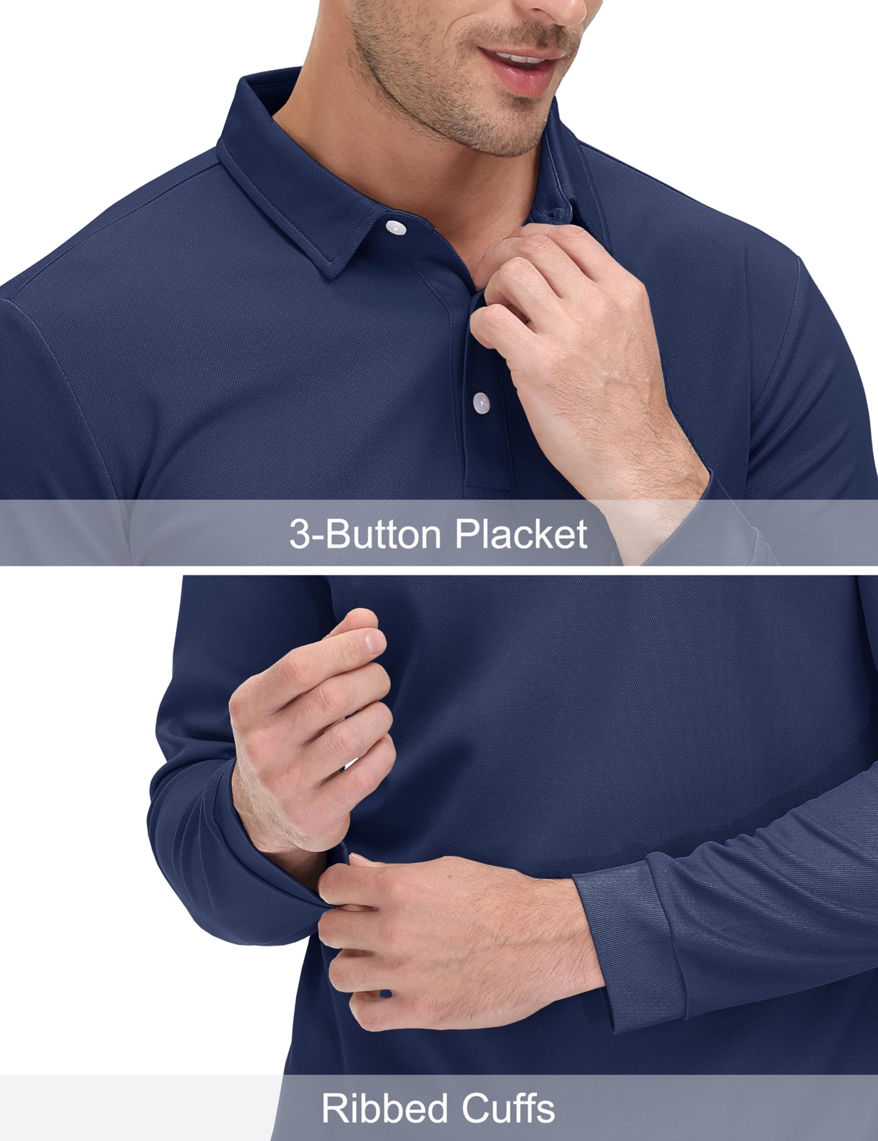 Men's Polo Shirt Long Sleeve Outdoor Golf T Shirt 3-Button Quick Dry Lightweight gallery