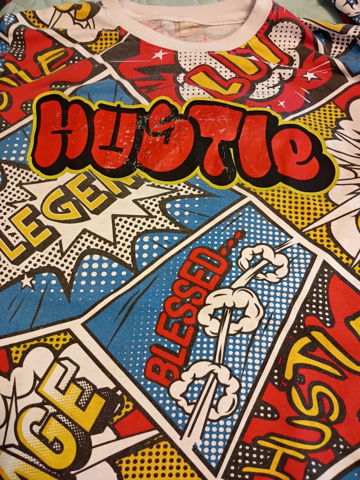 Men's Y2K Launder Hustle Legend Savage AOP Comic Pop Art Graphic T-Shirt S/M gallery