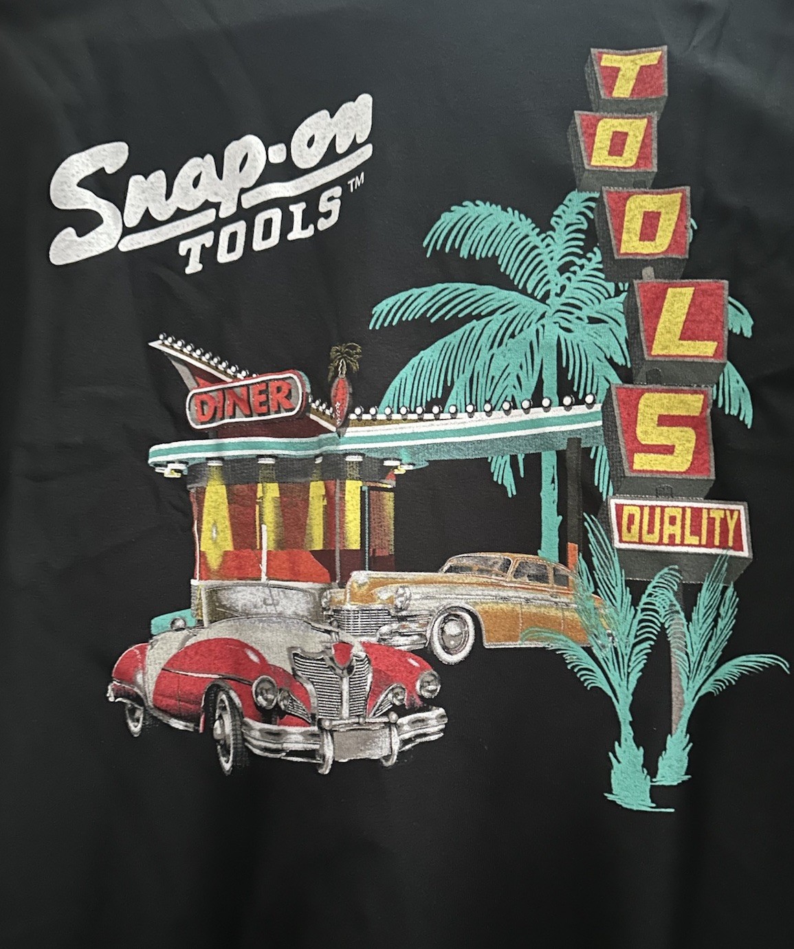 NWT Snap On Tools Black T-Shirt Size XL 50s Classic Car & Palm Tree Graphic 🌴 gallery