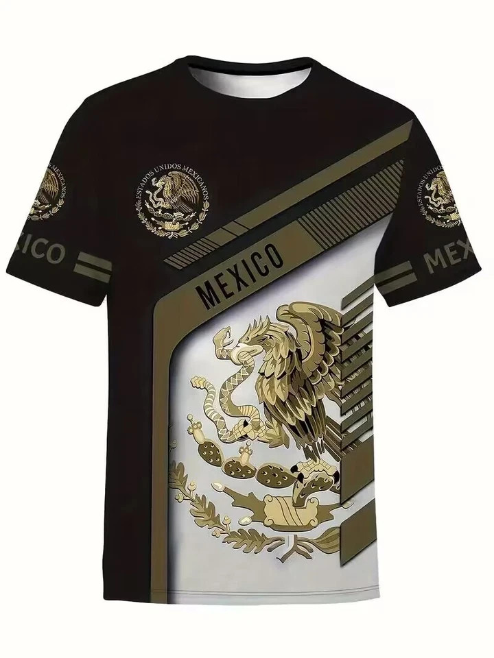 Mens Aztec Eagle Graphic T Shirt Gold Black Mexican Print Short Sleeve Tee gallery