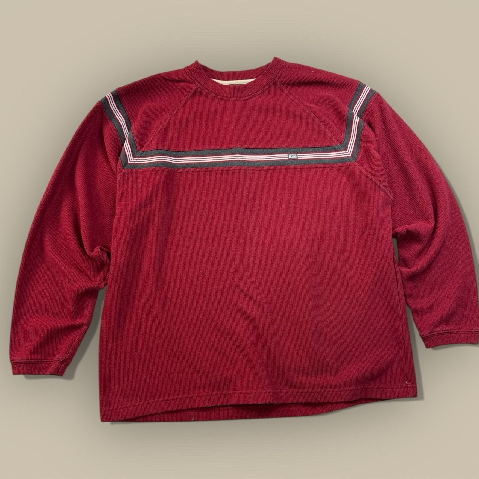 Vtg Xtreme Gear XG Y2K Long Sleeve Thermal Shirt Red Gray Stripe Mens Large gallery