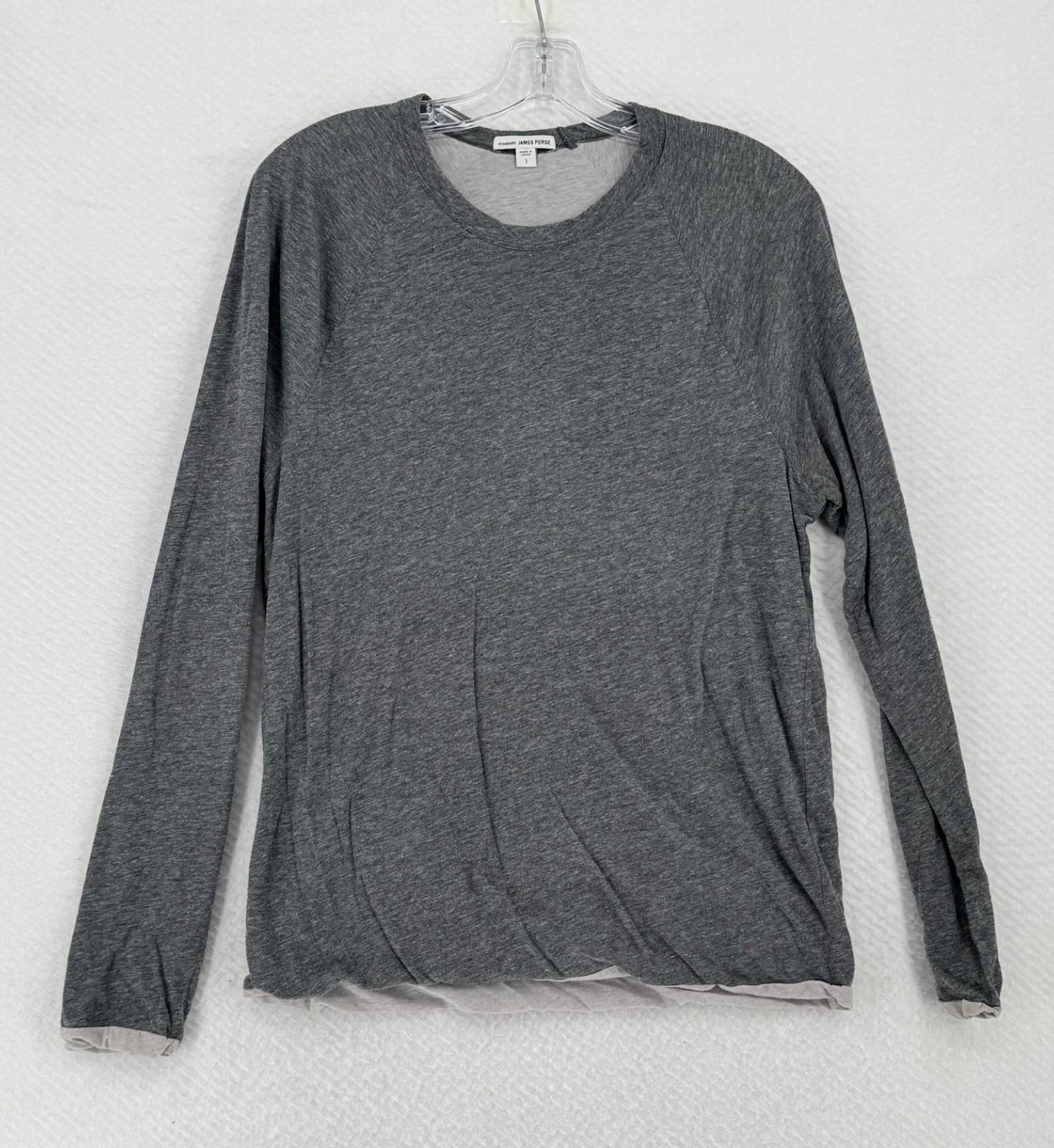James Perse Mens Gray Cotton Blend Layered Long Sleeve Crew Estilo Shirt Sz 1/S