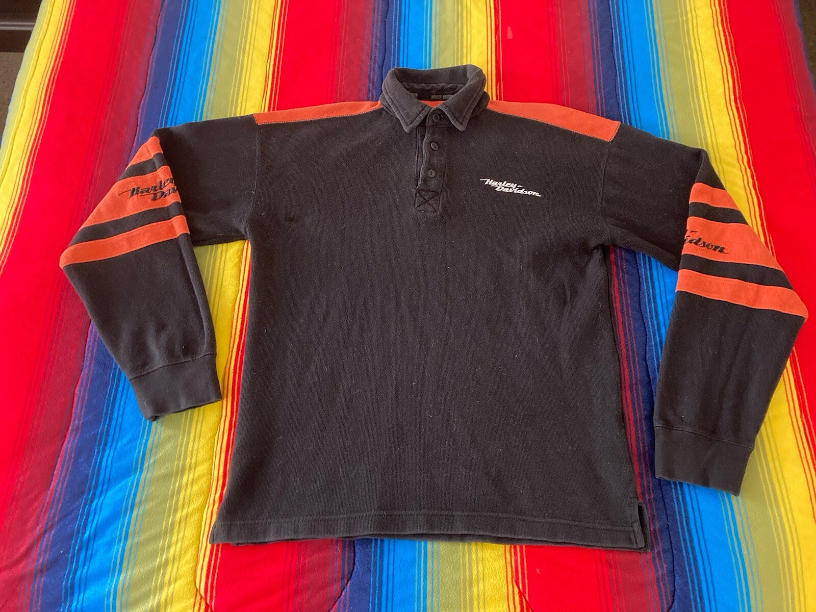 Harley Davidson Henley Shirt Mens Small Embroidered Black Thermal Y2K gallery