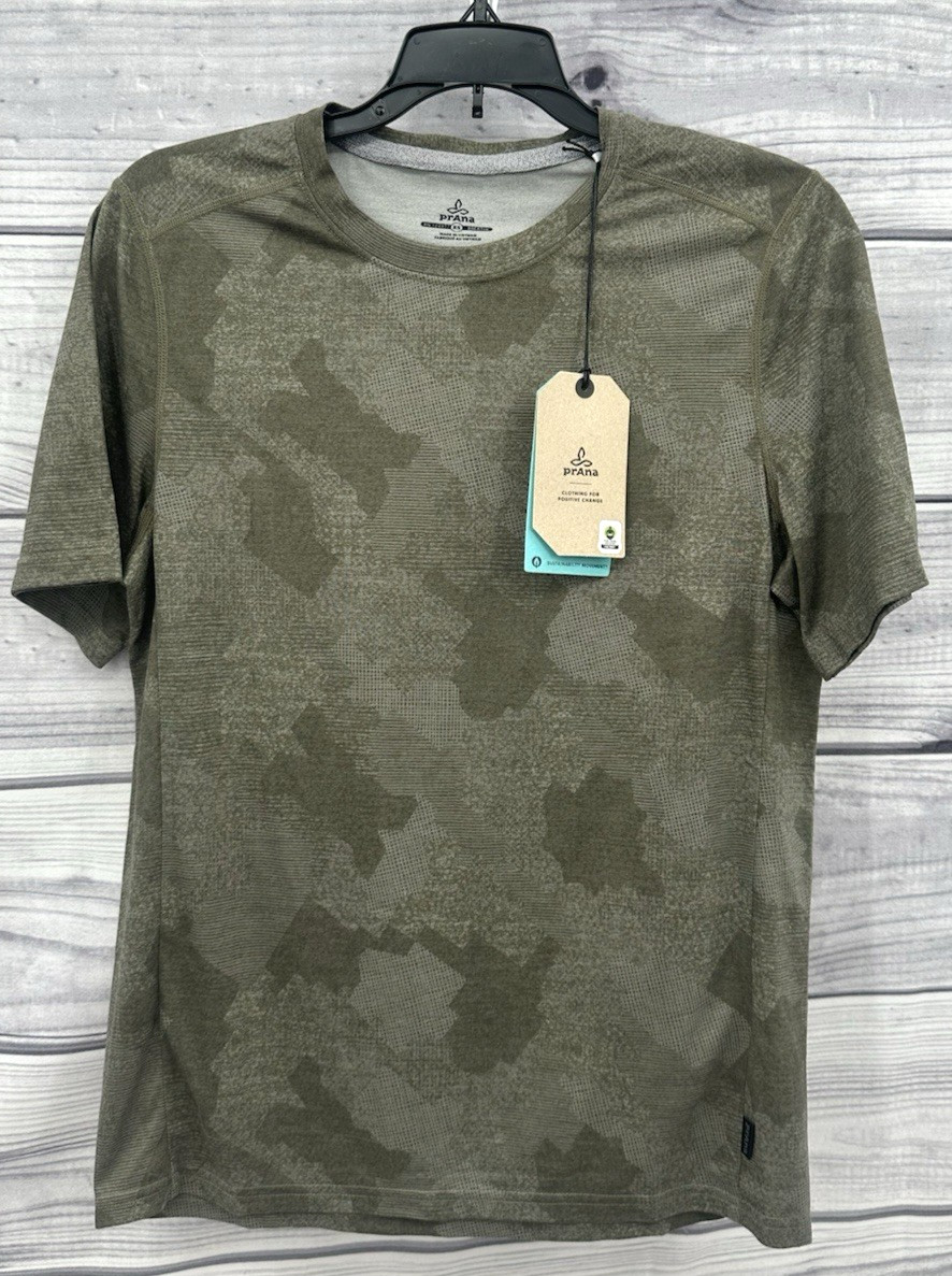PRANA PROSPECT HEIGHTS GRAPHIC CAMO SHORT SLEEVE PERFORMANCE SHIRT Mens Size XS