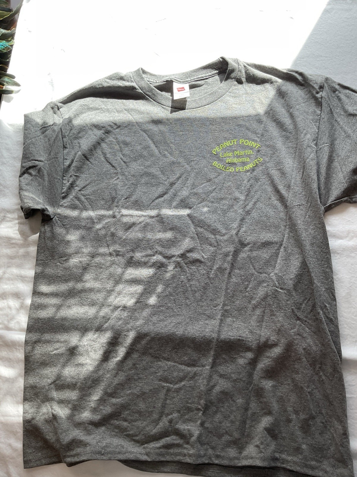 Hanes Peanut Point Lake Martin Alabama Logo Graphic Print Crew T-Shirt Men L/G