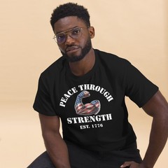 Peace Through Strength Shirt | Patriotic American Flag Muscle Tee America 250