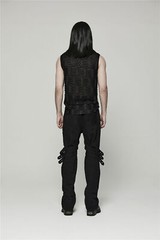 Punk Rave Elastic Splicing Sleeveless Men T-Shirt Spider Mesh Broken Hole Vest