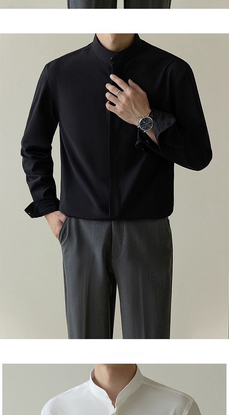 Stand-up collar shirt men's long-sleeved shirt gallery