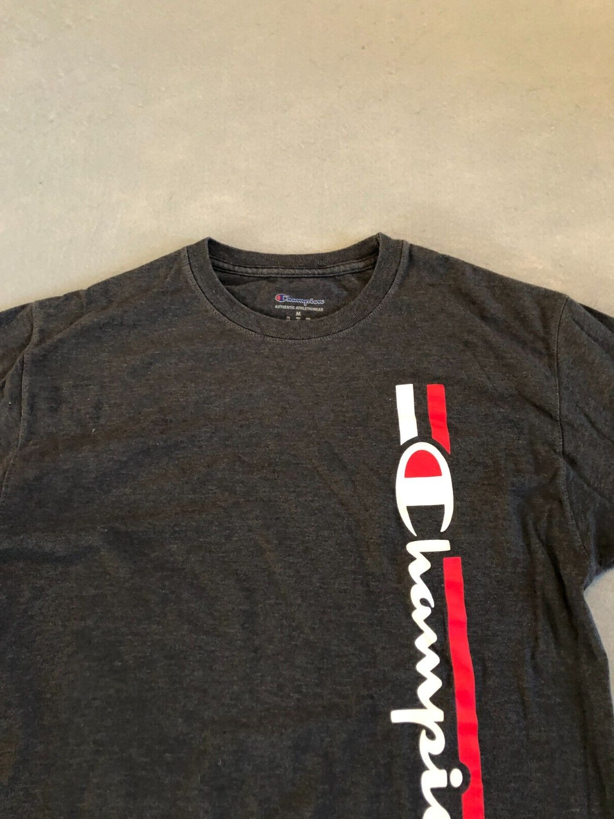 Champion Shirt Men's Medium Charcoal Cotton Side Logo Cotton Activewear/Casual gallery