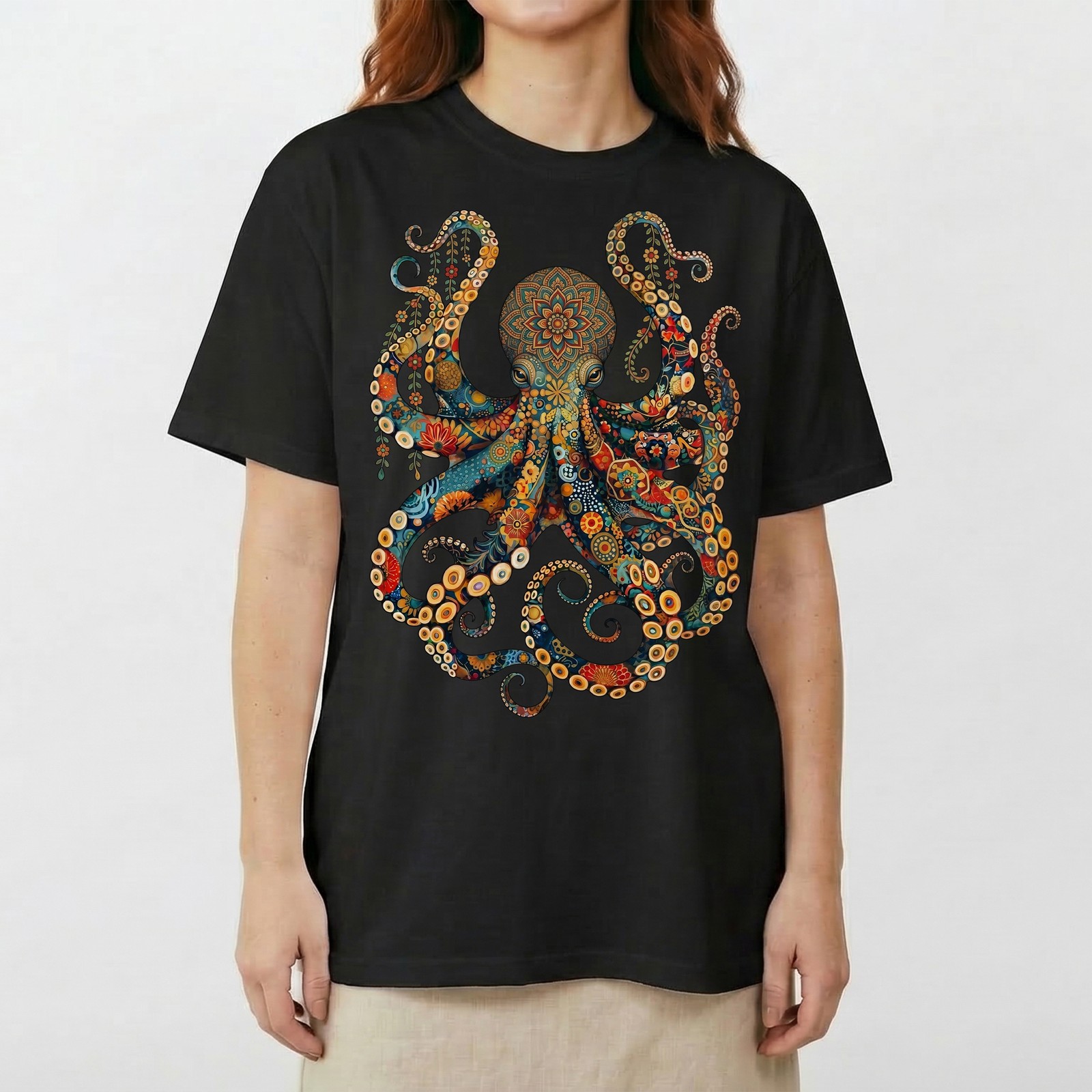 Ornatedala Octopus Intricate Pattern Vintage T-Shirt Boho Sea Creature Tee gallery