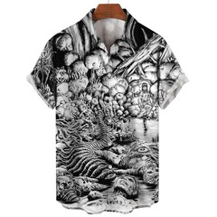 Mens Button Down Shirts Horror Pattern Printed Hawaiian Tops Novelty Ugly Gift