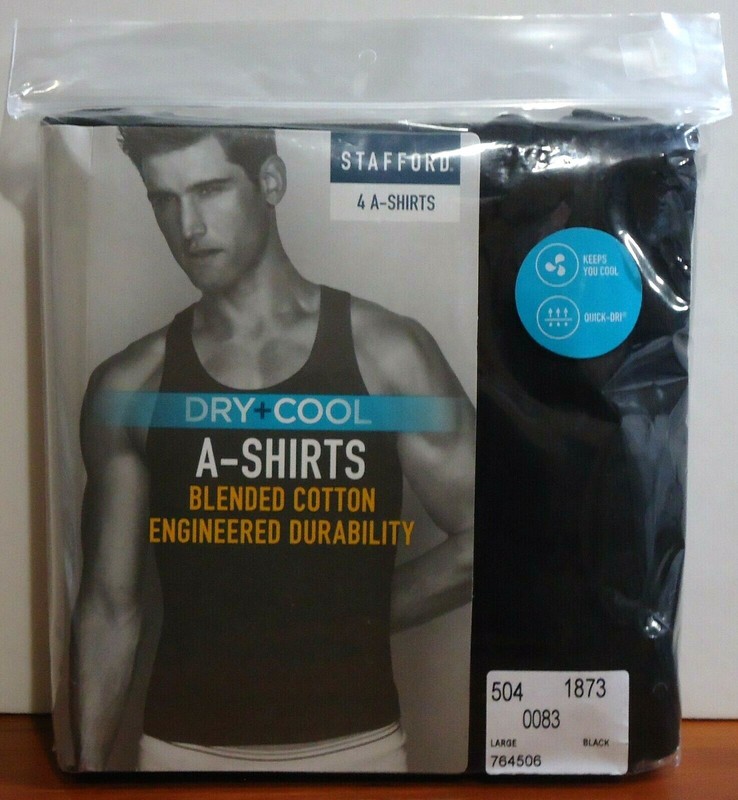 Stafford 4-Pack Men’s Blended Cotton Dry+Cool Ribbed Tank Top A-Shirts Black