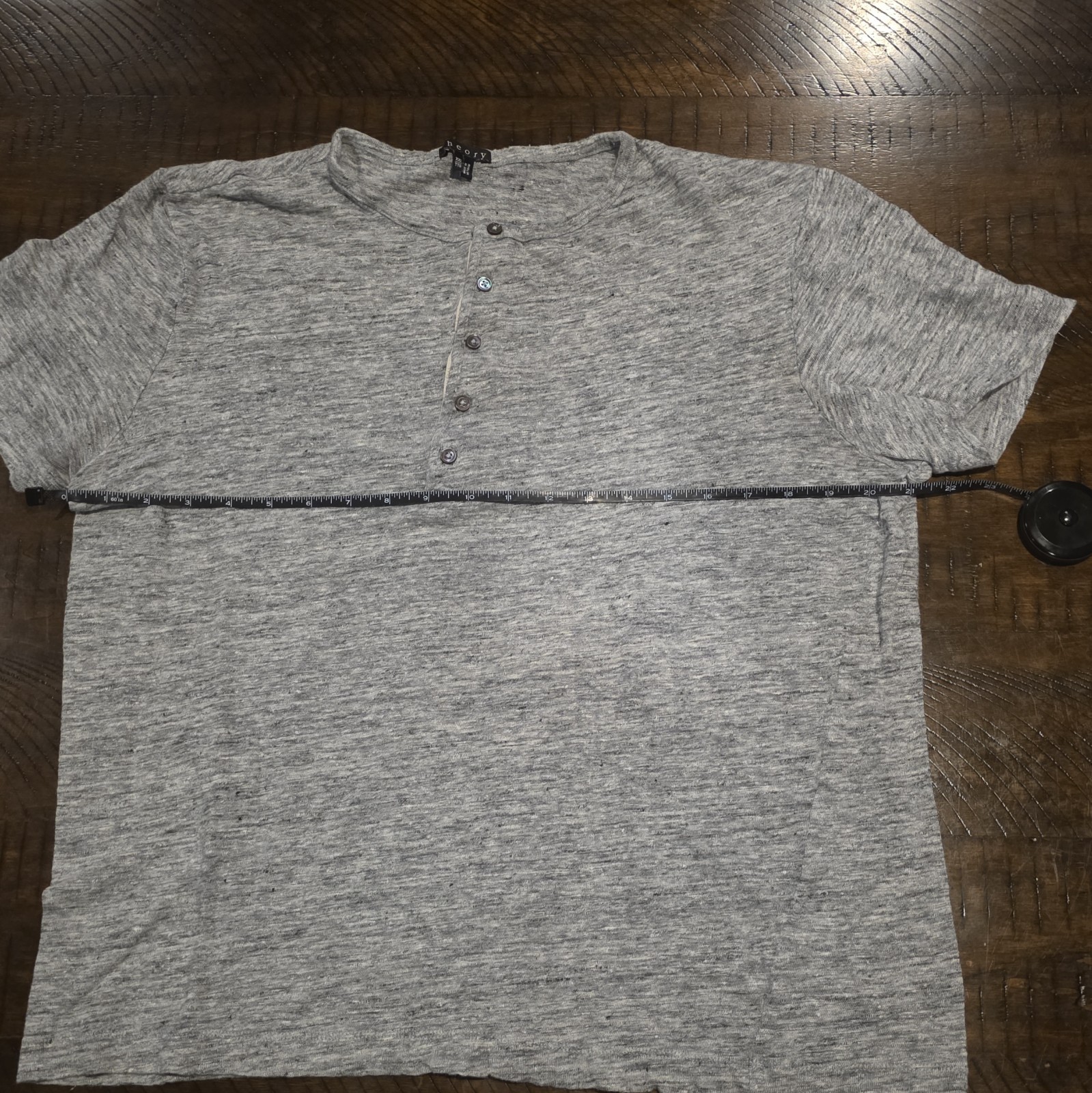Theory Men's Gray Linen Jersey Henley T-Shirt Button Placket, See Measurements gallery