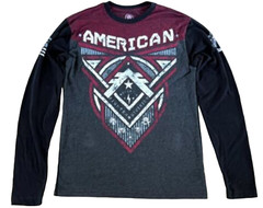AMERICAN FIGHTER BLACK GRAY RED LOGO LONG SLEEVE GRAPHIC T-SHIRT MEDIUM BUCKLE