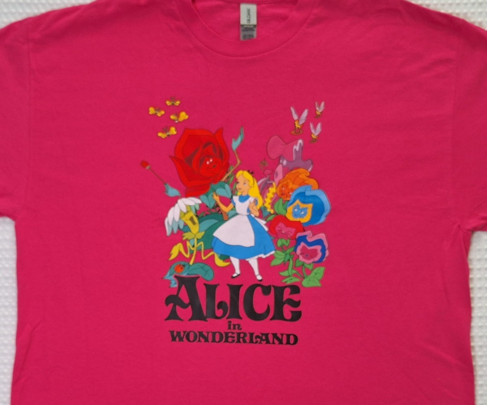 Disney Alice In Wonderland Pink Cotton Blend T-shirt Size XL Gildan