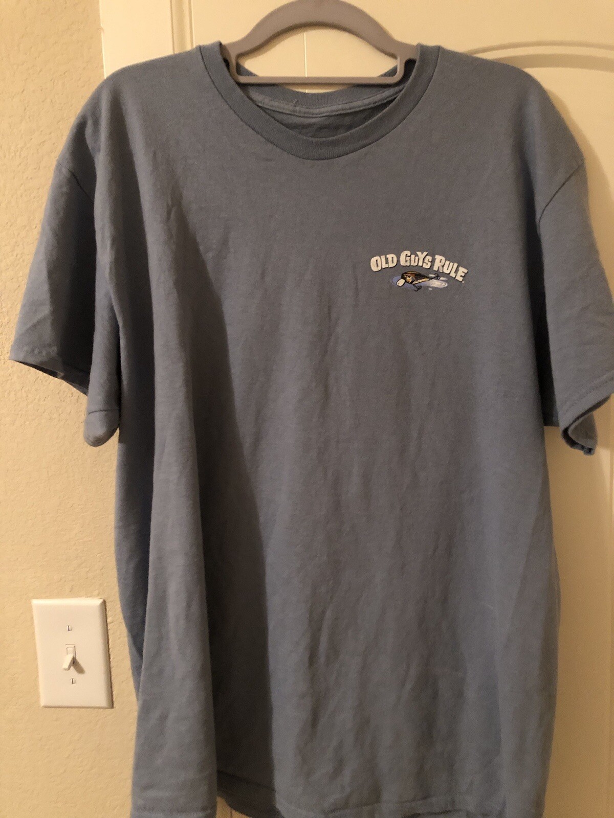 Old Guys Rule Fisherman Bucket List Light Blue T Shirt Large Cotton Graphic Tee