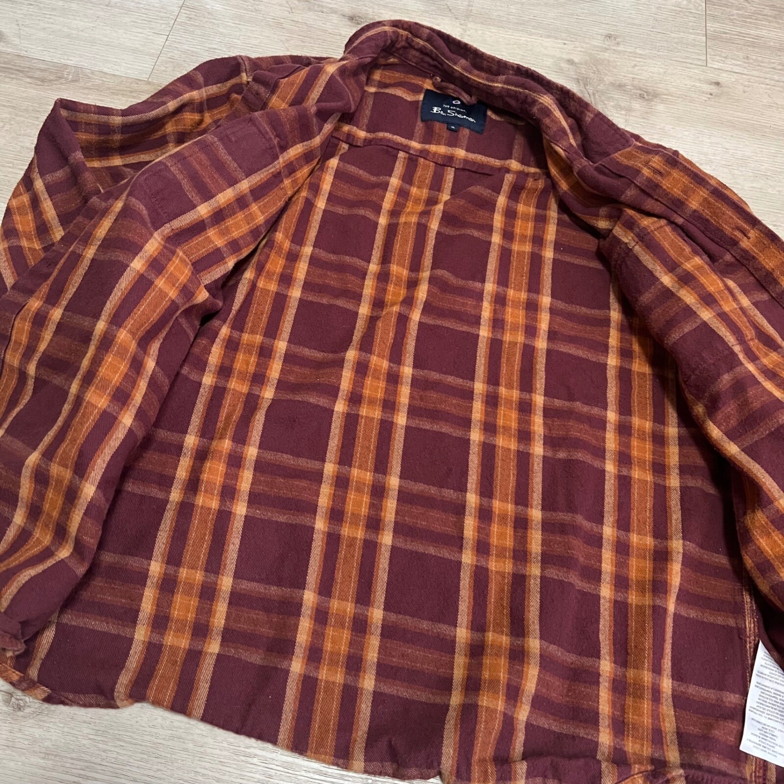 Ben Sherman Mens XL Plaid Red Orange Long Sleeve Flannel Shirt Punk Blitz GBH gallery