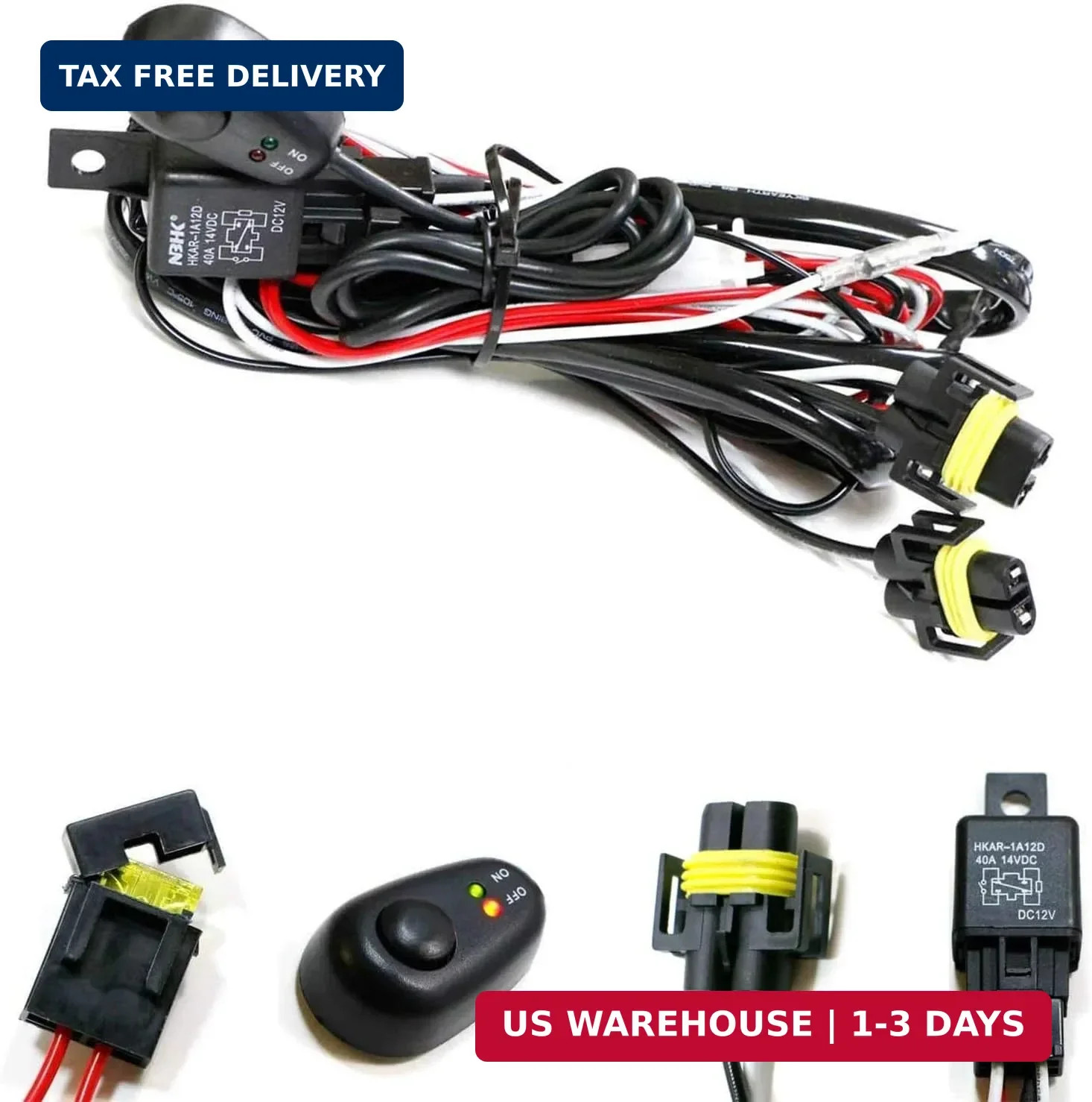 iJDMTOY H11/H8 Relay Harness Wire Kit with LED Light ON/Off Switch Compatible wi