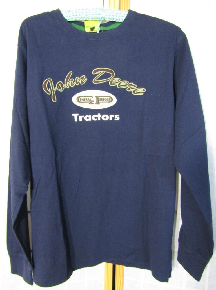 John Deere General Purpose Tractors Embroidered Navy Long Sleeve T-Shirt Men M