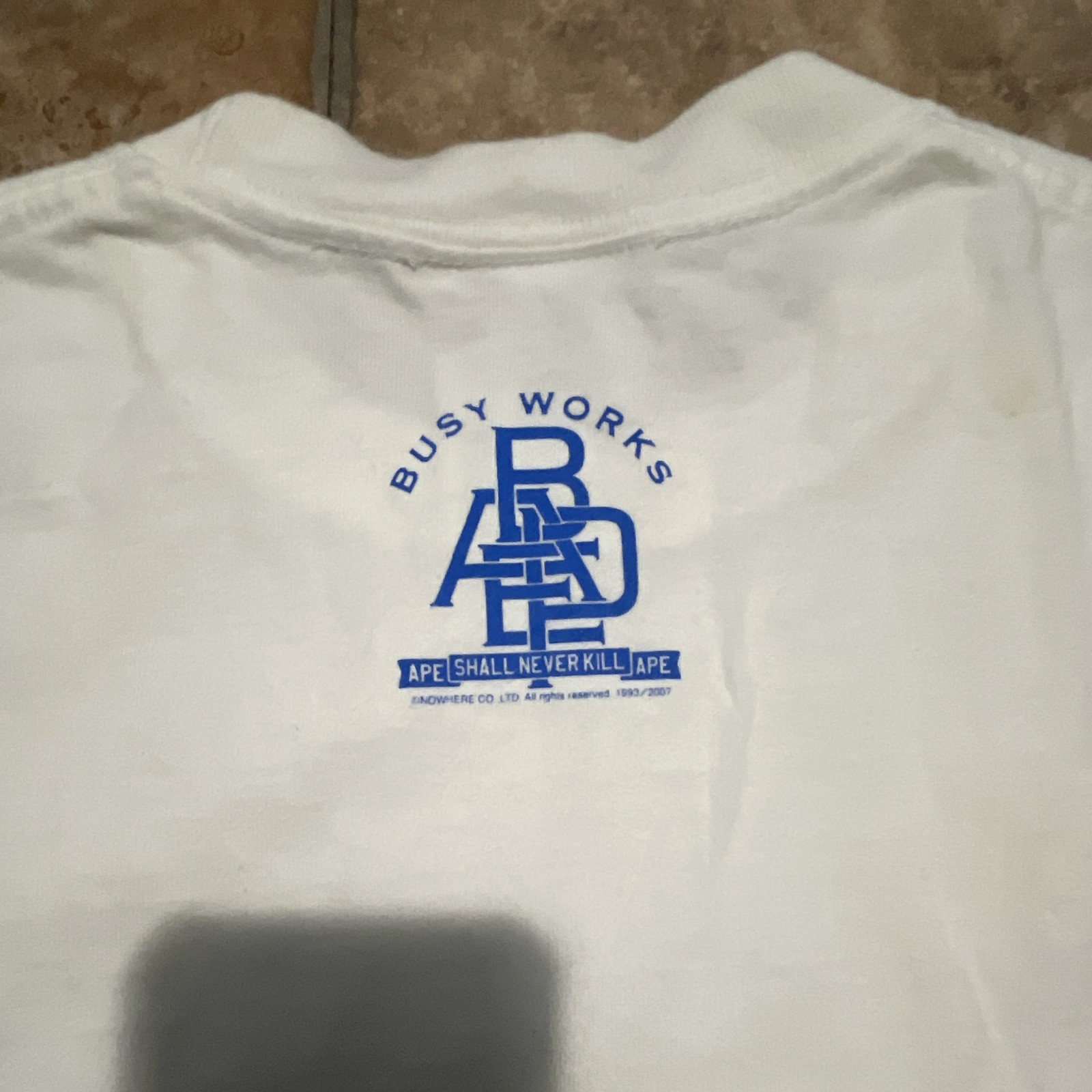 A Bathing Ape BAPE Baby Milo White Logo Graphic Cotton Knit Tee Crew Neck L gallery