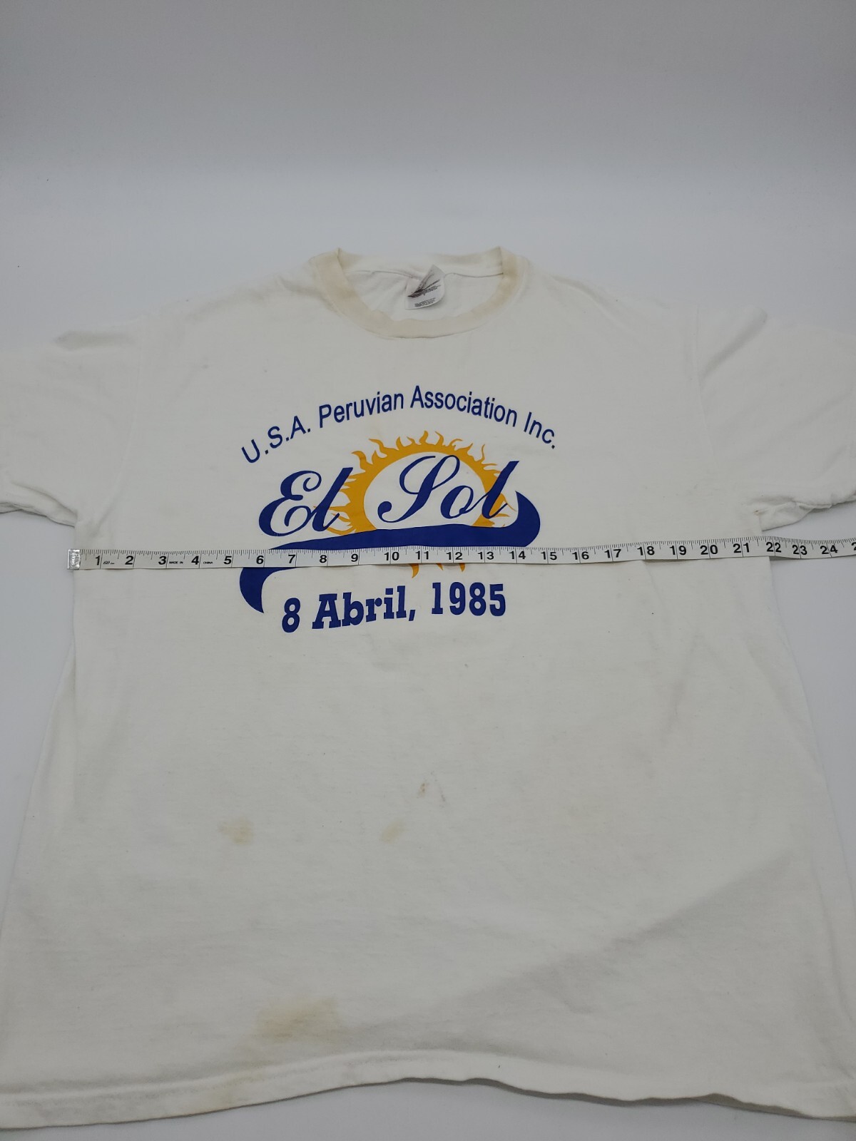 El Sol 1985 USA Shirt Large White Mens Peru Vintage..#0041 gallery