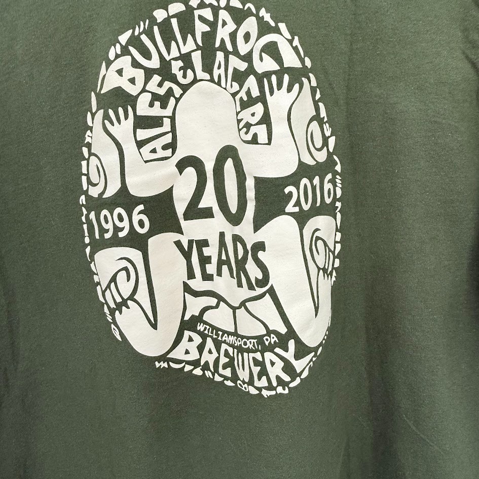 Bullfrog Brewery 20 Years Anniversary T Shirt XL Olive Green Williamsport PA gallery