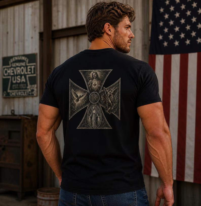 Men's Christian Warrior Cross Shirt, Saint Michael Faith Apparel shirt gallery